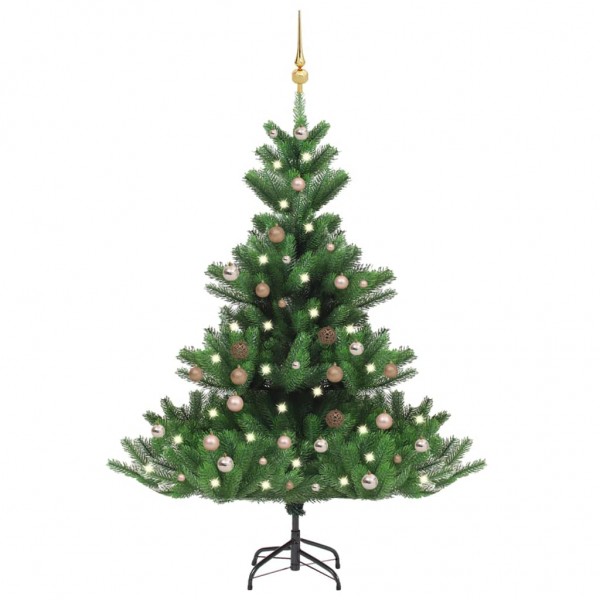 Árvore de Natal abeto Nordmann com LEDs e bolas verdes 180 cm D
