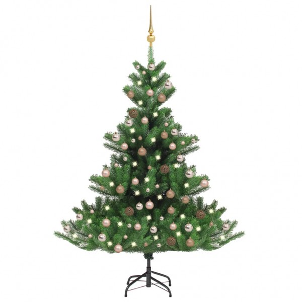 Árvore de Natal abeto Nordmann com LEDs e bolas verdes 240 cm D