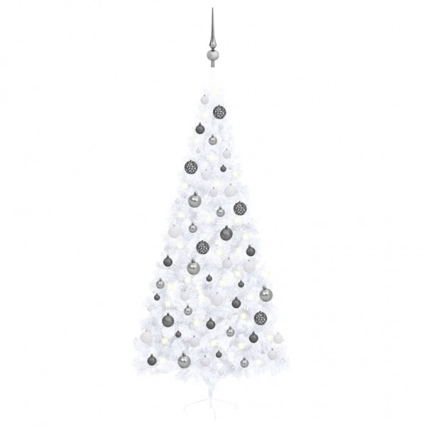 Meia árvore de Natal com luzes e bolas brancas 240 cm D