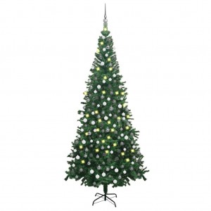 Árbol de Navidad artificial con luces y bolas verde 240 cm D