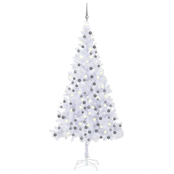 Árbol de Navidad artificial con luces y bolas blanco 240 cm D