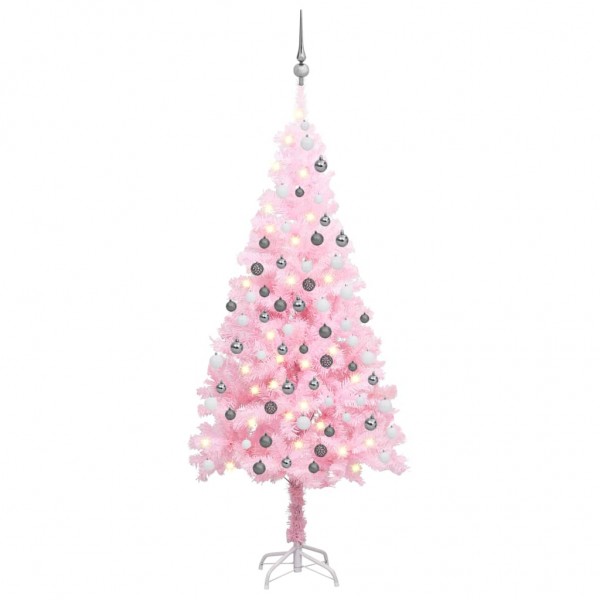 Árvore de Natal pré-iluminada com luzes e bolas rosas 150 cm D