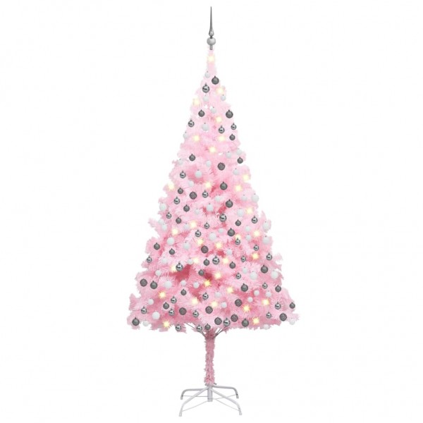 Árvore de Natal pré-iluminada com luzes e bolas rosas 240 cm D