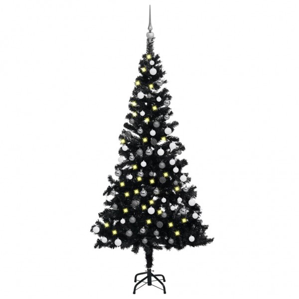 Árvore de Natal pré-iluminada com luzes e bolas preto 120 cm D