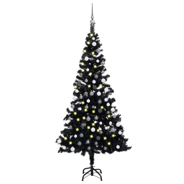 Árvore de Natal pré-iluminada com luzes e bolas pretas 150 cm D