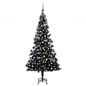Árbol de Navidad preiluminado con luces y bolas negro 210 cm D