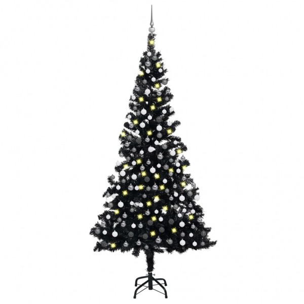 Árvore de Natal pré-iluminada com luzes e bolas pretas 210 cm D