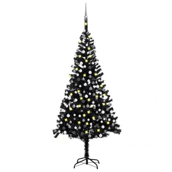 Árvore de Natal pré-iluminada com luzes e bolas pretas 240 cm D