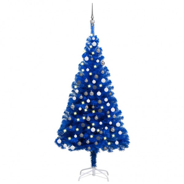 Árbol de Navidad artificial con LED y bolas PVC azul 150 cm D