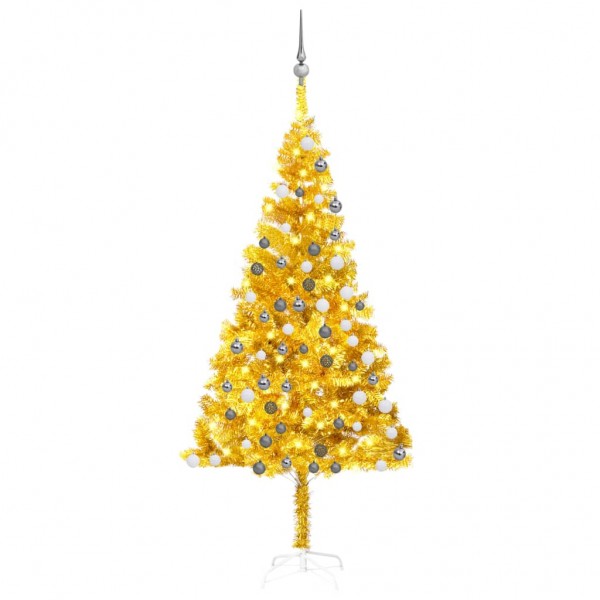 Árvore de Natal pré-iluminada com luzes e bolas de ouro 180 cm D