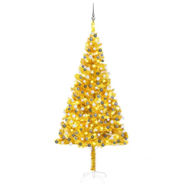 Árbol de Navidad artificial con LED y bolas dorado PET 240 cm D