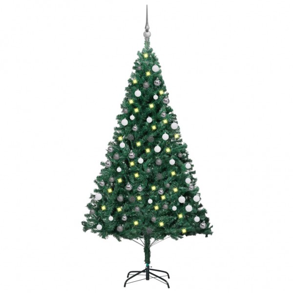 Árbol de Navidad preiluminado con luces y bolas verde 150 cm D