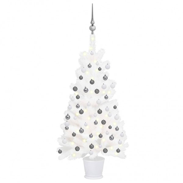 Árvore de Natal pré-iluminada com luzes e bolas brancas 90 cm D