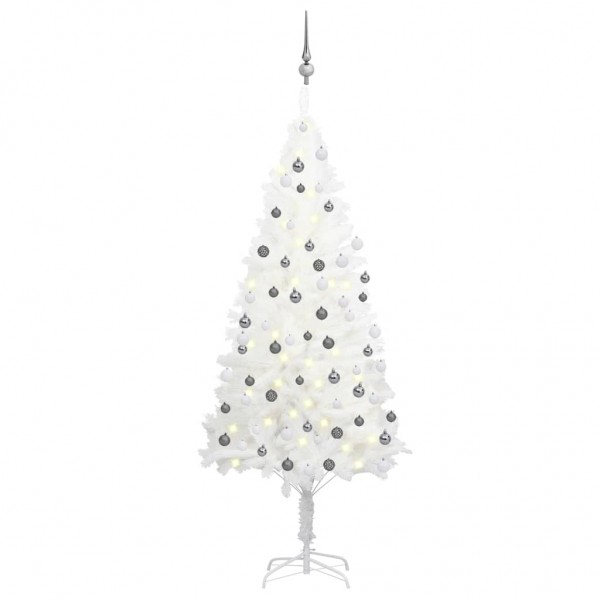 Árvore de Natal pré-iluminada com luzes e bolas brancas 180 cm D