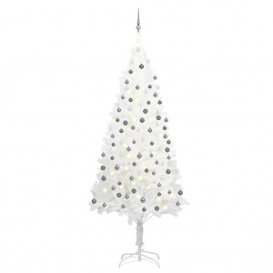 Árbol de Navidad preiluminado con luces y bolas blanco 240 cm D