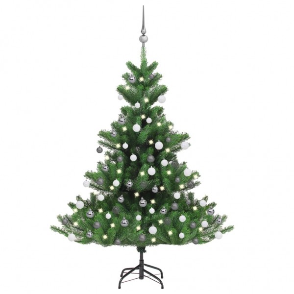 Árbol de Navidad abeto Nordmann con LEDs y bolas verde 120 cm D
