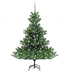 Árbol de Navidad abeto Nordmann con LEDs y bolas verde 240 cm D