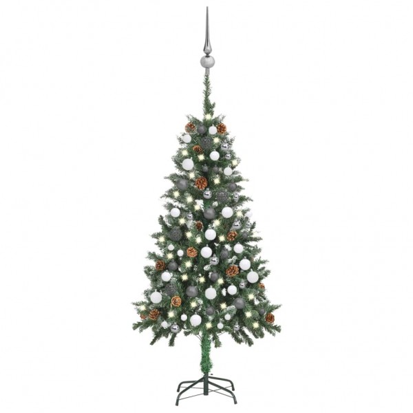 Árbol de Navidad preiluminado con luces. bolas y piñas 150 cm D