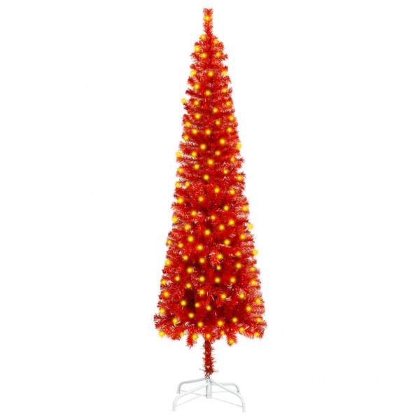 Árbol de Navidad estrecho con LEDs rojo 180 cm D