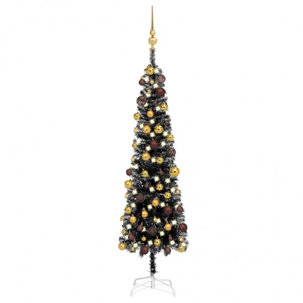 Árbol de Navidad estrecho con LEDs y bolas negro 120 cm Árbol de Navidad estrecho con LEDs y bolas negro 120 cm D