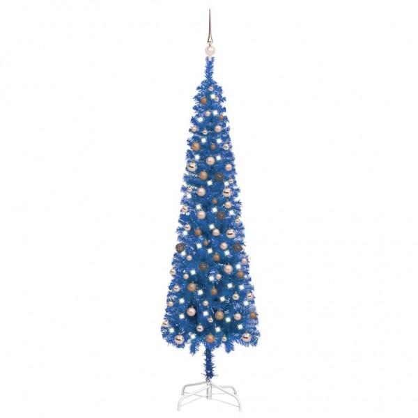 Set de árbol de Navidad estrecho con LED y bola azul 240 cm D