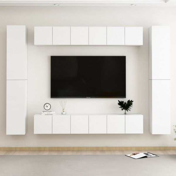 Set de muebles de salón TV 10 pzas madera de ingeniería blanco D