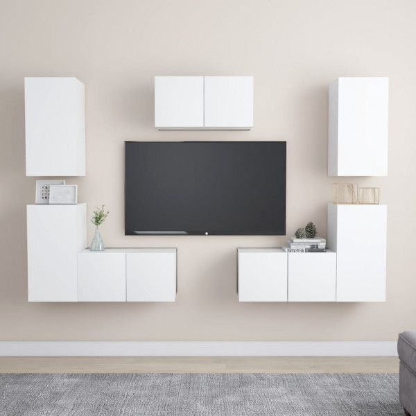 Set de mobiliário de sala de estar TV 7 peças madeira de engenharia branca D