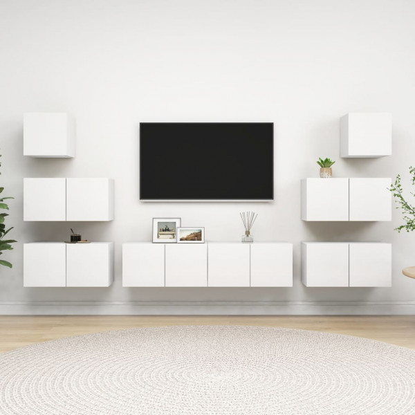 Set de mueble para TV de 8 piezas madera contrachapada blanco D