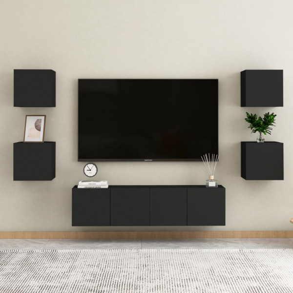 Set de mobiliário de sala de estar TV 6 pzas madeira de engenharia negra D