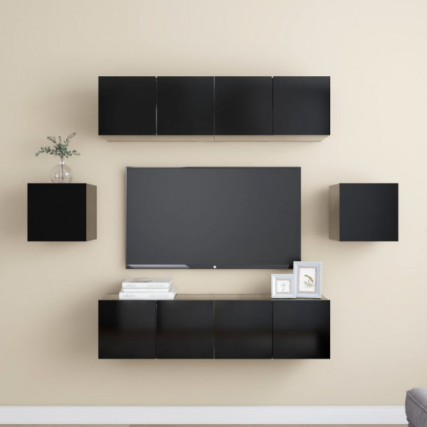 Set de muebles de salón TV 6 piezas madera ingeniería negro D