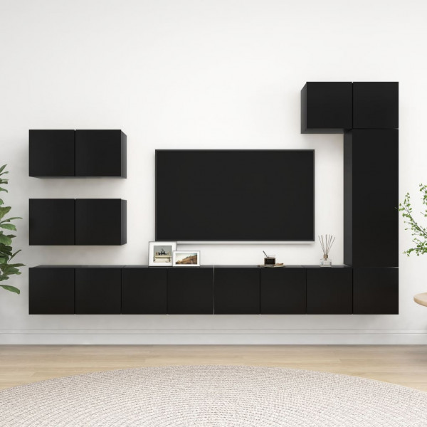 Set de mobiliário sala de estar TV 8 peças madeira engenharia preto D