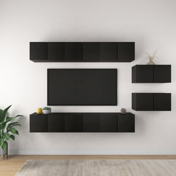 Set de muebles de TV salón 8 piezas madera contrachapada negro D