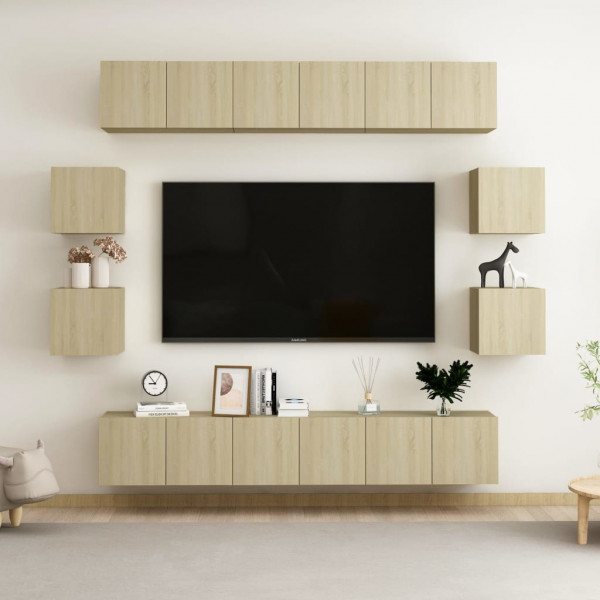 Mobiliário de parede de TV 10 pz aglomerado cor de carvalho Sonoma D