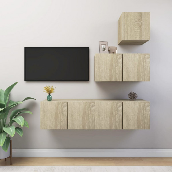 Muebles de pared de TV 4 pzas aglomerado color roble Sonoma D