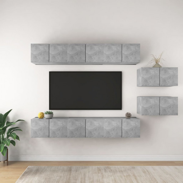 Mueble de TV 8 piezas de aglomerado gris hormigón D