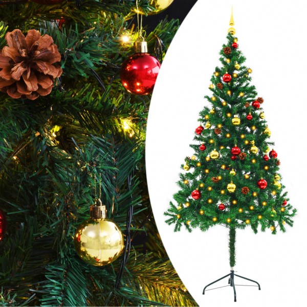 Árbol de Navidad preiluminado con luces y bolas verde 180 cm D