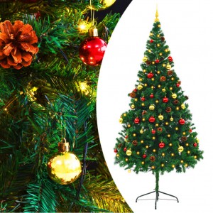 Árvore de Natal pré-iluminada com luzes e bolas verdes 210 cm D