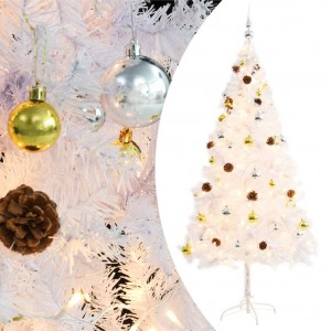 Árbol de Navidad preiluminado con luces y bolas blanco 180 cm D