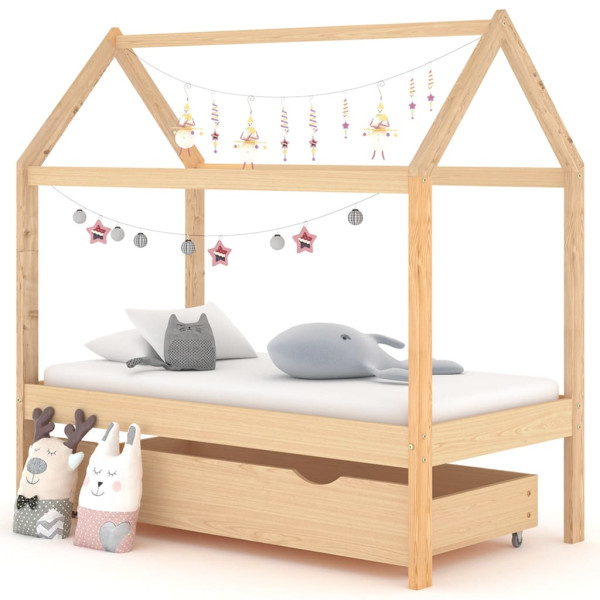 Estructura de cama infantil con cajón madera de pino 70x140 cm D