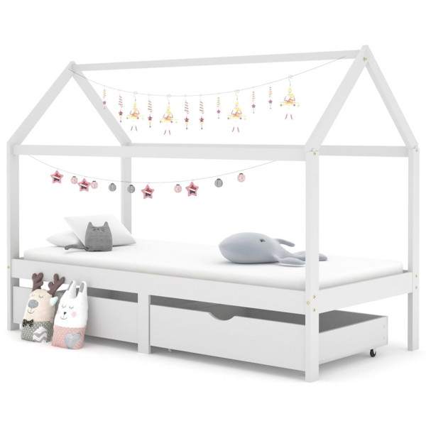 Estrutura da cama infantil caixotes de madeira de pinho branco 90x200cm D