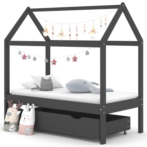 Estructura de cama infantil y cajón madera pino gris 70x140cm D