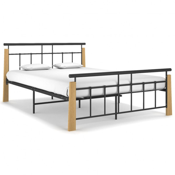 Estructura de cama metal y madera maciza de roble 140x200 cm D