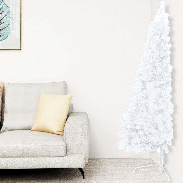 Medio árbol de Navidad artificial con soporte PVC blanco 120 cm D