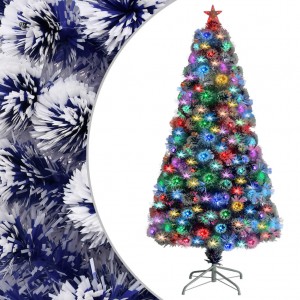 Árbol de Navidad con luces fibra óptica blanco y azul 120 cm D