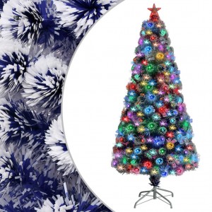 Árbol de Navidad con luces fibra óptica blanco y azul 150 cm D