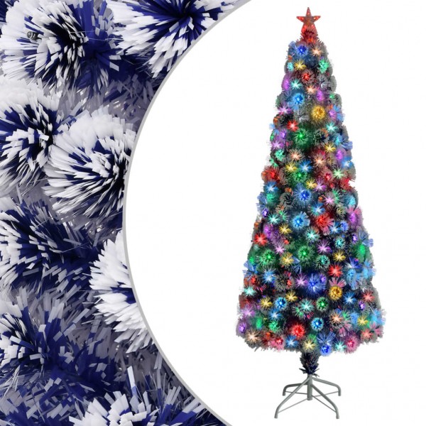 Árbol de Navidad con luces fibra óptica blanco y azul 240 cm D