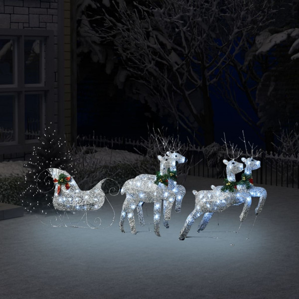 Trineo y renos decoración de Navidad de jardín 100 LED plateado D