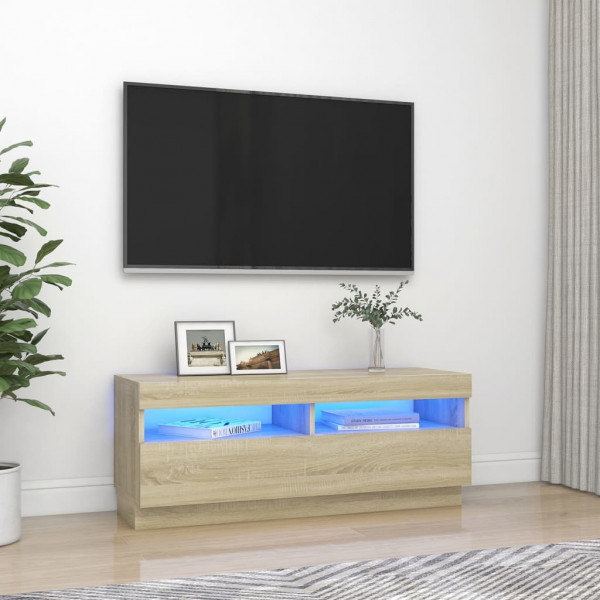 Mueble de TV con luces LED roble Sonoma 100x35x40 cm D