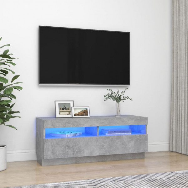 Mobiliário de televisão com luzes LED cinza 100x35x40 cm D