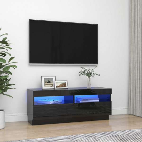 Mueble para TV con luces LED negro brillante 100x35x40 cm D